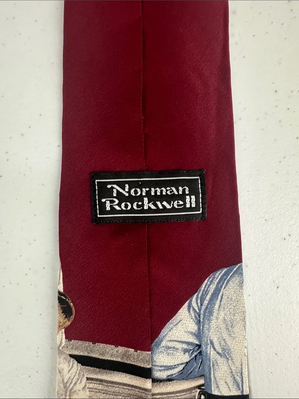 Norman Rockwell Burgundy Tie with Vintage Illustration